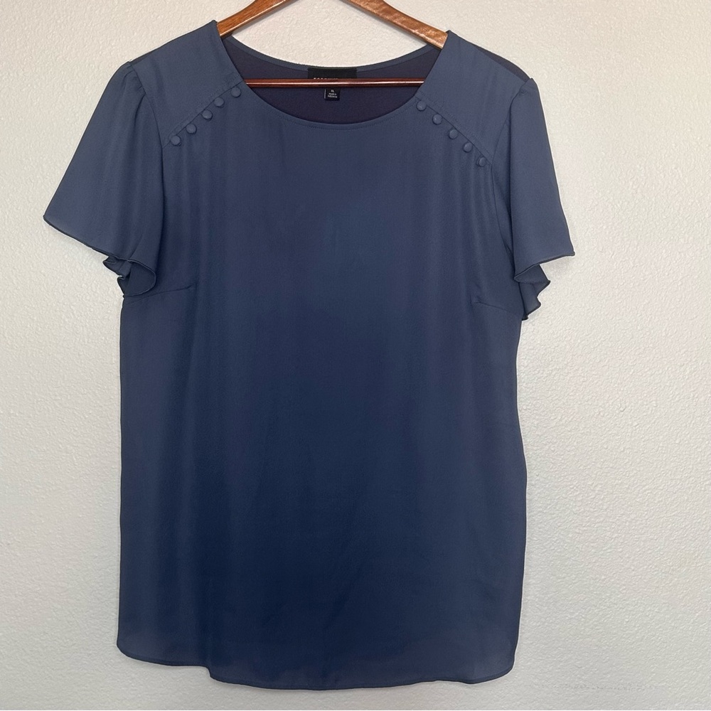 Fortune + Ivy Women’s XL Navy Blue Short Sleeve Blouse with Button Detail